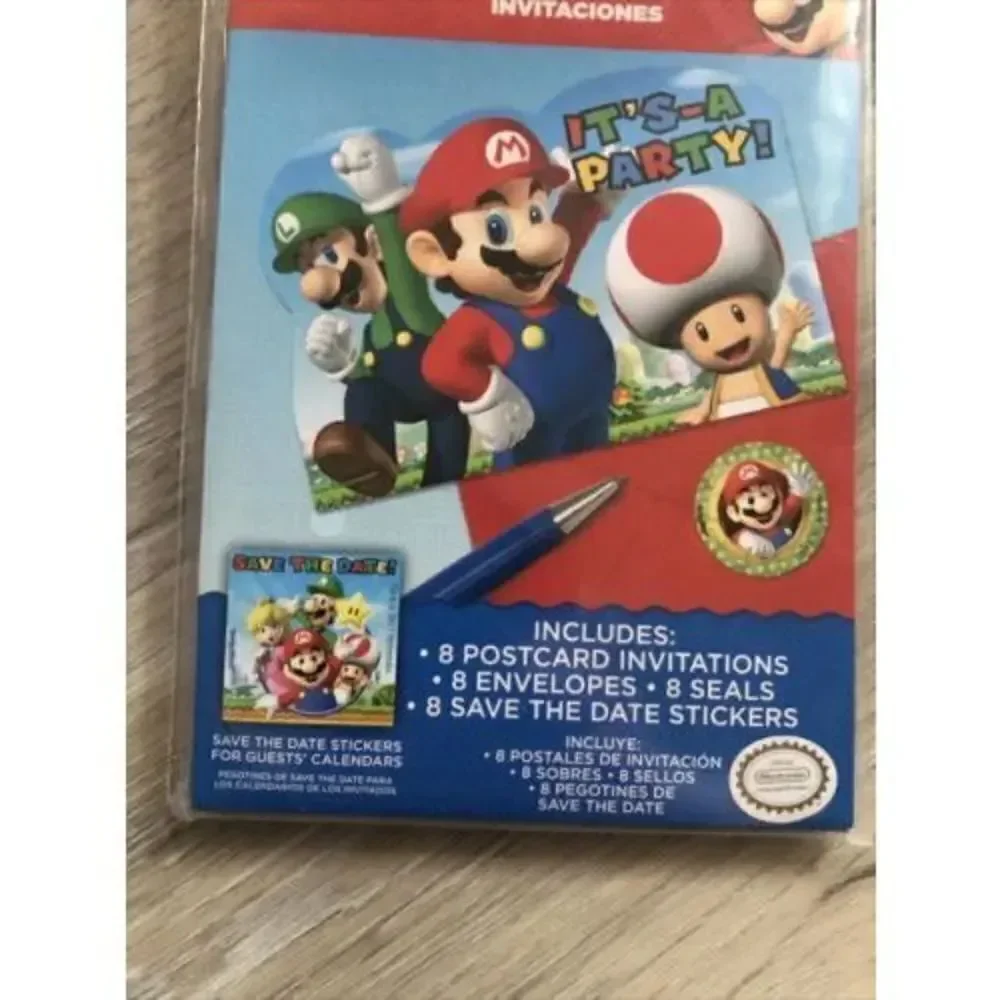 Super Mario Brothers 8 Invitations Count Birthday Party Invitations Kit.